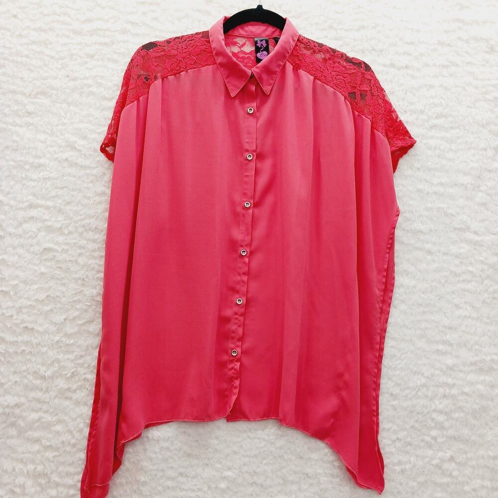 Kimono Blouse Coquette Coral Lace Sharkbite Flowy Romantic Girl Power Size S